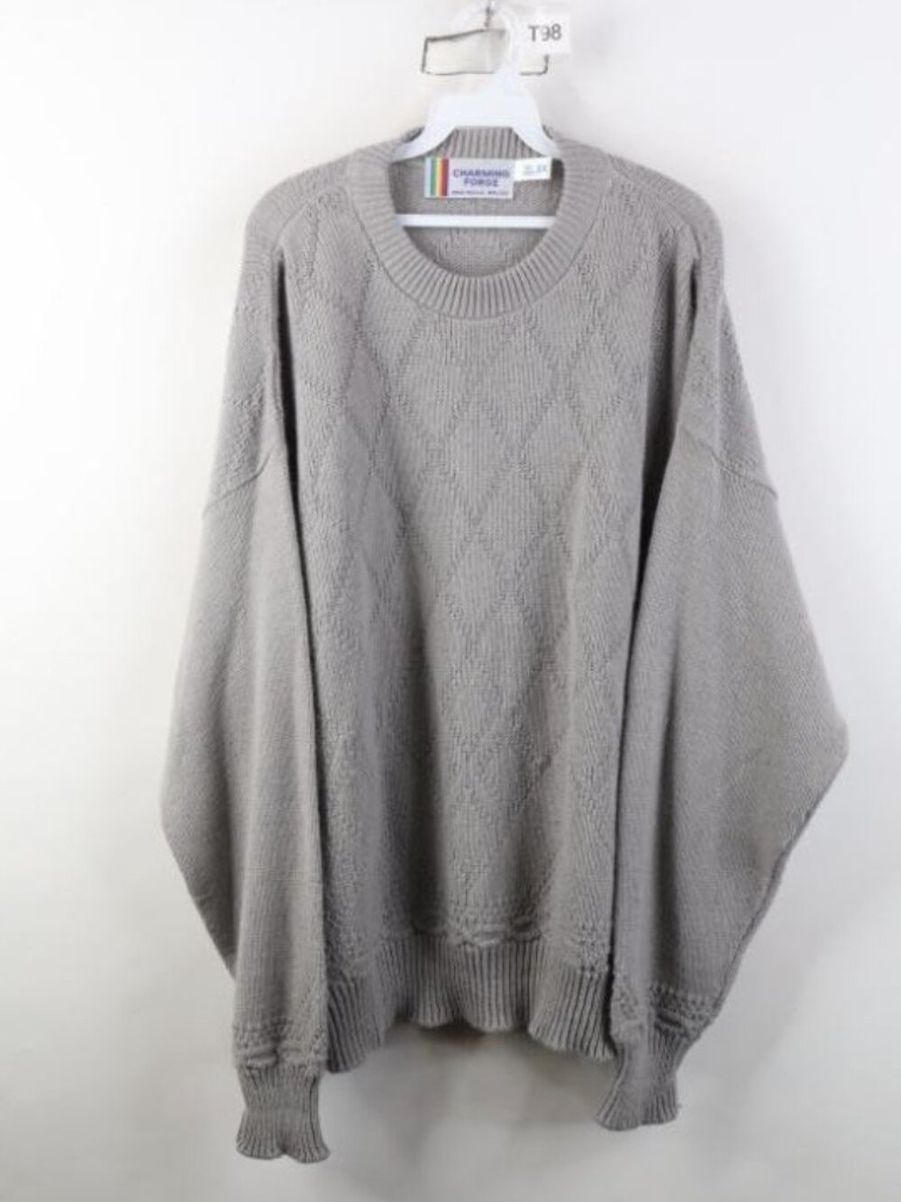 Vintage 90s Streetwear Mens 2XL XXL Diamond Knit Crewneck Sweater Gray USA